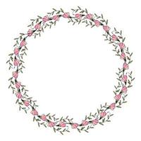 Wreath flowers hand drawn doodle, wedding decoration, round frame. vector