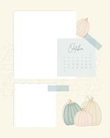 Reminders beige calendar October 2022 collage vintage for notes reminder to do list scrapbooking sticker with Pumpkins. vector