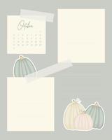 recordatorios calendario octubre 2022 collage vintage para notas recordatorio para hacer lista scrapbooking pegatina con calabazas. vector