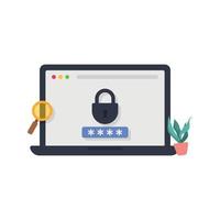 Data security, laptop screen lock illustration. vector