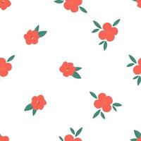 Cute camellia seamless pattern, cartoon flat vector illustration on white background. Elegant Japanese and Korean traditional flower. Jeju island pattern.