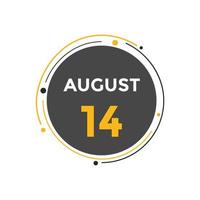 Recordatorio del calendario del 14 de agosto. Plantilla de icono de calendario diario del 14 de agosto. plantilla de diseño de icono de calendario 14 de agosto. ilustración vectorial vector