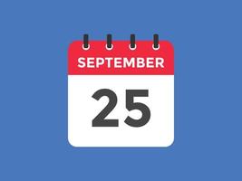 september 25 calendar reminder. 25th september daily calendar icon template. Calendar 25th september icon Design template. Vector illustration