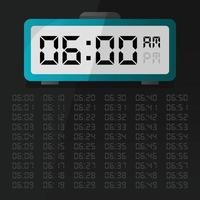 Digital clock displaying 6 o'clock with digital number set eps 10 free vector