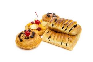 danish pastry with fruits isolated on white background photo