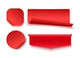 Set Of Blank Red Ribbons, Tags, Badges, And Labels Isolated. vector