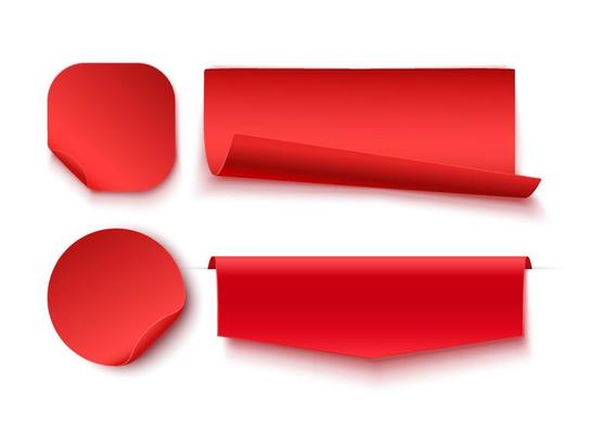 Set Of Blank Red Ribbons, Tags, Badges, And Labels Isolated.