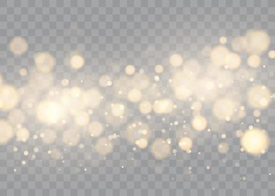 Golden bokeh lights with glowing particles isolated.