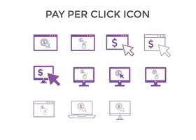 conjunto de iconos de pago por clic. concepto de seo, cobro de pagos y diseño web. icono de ppc vector