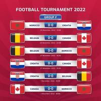 fútbol 2022 y campeonato de fútbol en qatar - grupo f bélgica canadá marruecos croacia vector ilustración