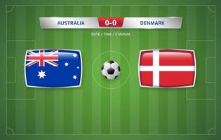 Australia vs Denmark scoreboard broadcast template for sport soccer tournament 2022 and football championship vector illustration