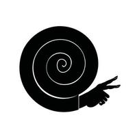 Silhouette of a snail with a shell in black. Flat style cochlea icon for printing and design. Illustration of the snail logo isolated on a white background. Vector graphics