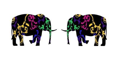 Silhouette of two elephants with decorative ornaments vector