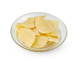 potato chips with transparent dish isolated on white background ,include clipping path photo