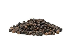 Black pepper pile or Black peppercorns seeds isolated on white background. photo