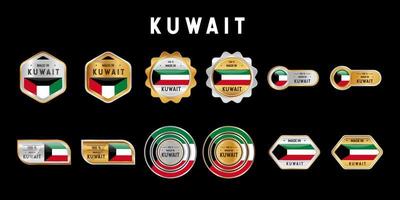 hecho en kuwait etiqueta, sello, insignia o logotipo. con la bandera nacional de kuwait. en colores platino, oro y plata. emblema premium y de lujo vector