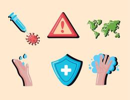 six pandemic conjuncture icons vector