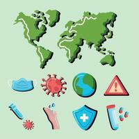 pandemic conjuncture nine icons vector