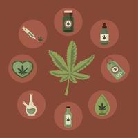 cannabis medicinal nueve iconos vector