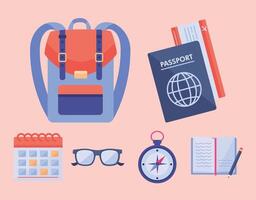 travel planing six icons vector