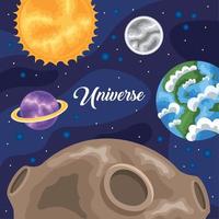 planetas y letras del universo vector