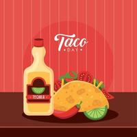 taco day lettering postcard vector