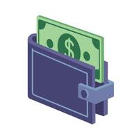 wallet with bill isometric vector