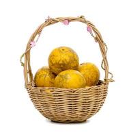 orange in wicker baskets, isolated on the white background,Thai fruit photo