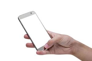 hand holding mobile smart phone  isolated on white background,clipping path photo