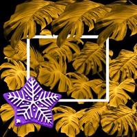 star with colorful monstera leaves pattern on black background for christmas and new year concept photo