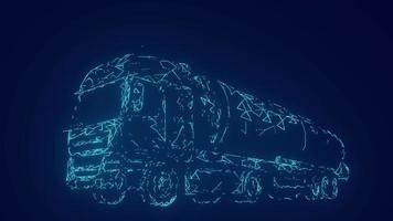 caminhão petroleiro com animação de conceito de logística inovadora de brilho de néon azul video