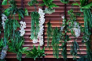 Green leaves pattern for nature concept,leaf on wall textured background photo