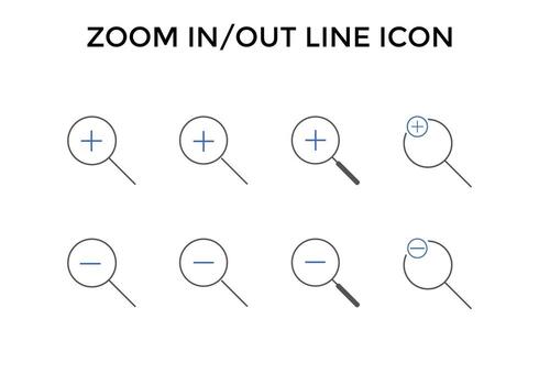 Set of zoom in out icons. Magnifying glass zoom in plus sign. Used for SEO or websites. vector