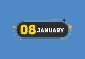 january 8 calendar reminder. 8th january daily calendar icon template. Calendar 8th january icon Design template. Vector illustration