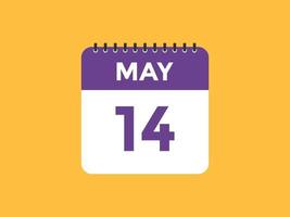 14 de mayo calendario recordatorio. Plantilla de icono de calendario diario del 14 de mayo. plantilla de diseño de icono de calendario 14 de mayo. ilustración vectorial vector