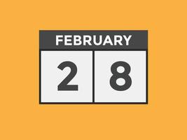 february 28 calendar reminder. 28th february daily calendar icon template. Calendar 28th february icon Design template. Vector illustration