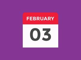 february 3 calendar reminder. 3rd february daily calendar icon template. Calendar 3rd february icon Design template. Vector illustration