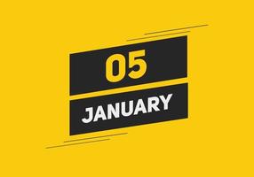 january 5 calendar reminder. 5th january daily calendar icon template. Calendar 5th january icon Design template. Vector illustration