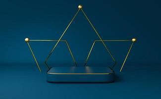 podium empty with geometric shapes in blue composition for modern stage display and minimalist mockup ,abstract showcase background ,Concept 3d illustration or 3d render photo