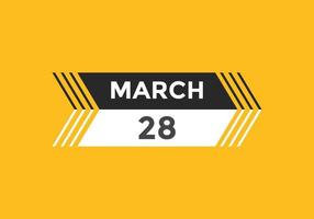 march 28 calendar reminder. 28th march daily calendar icon template. Calendar 28th march icon Design template. Vector illustration