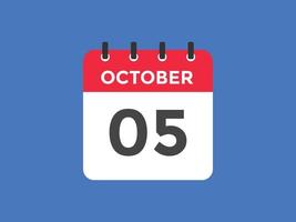 october 5 calendar reminder. 5th october daily calendar icon template. Calendar 5th october icon Design template. Vector illustration