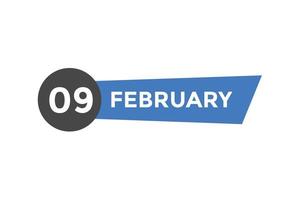 february 9 calendar reminder. 9th february daily calendar icon template. Calendar 9th february icon Design template. Vector illustration
