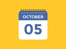 october 5 calendar reminder. 5th october daily calendar icon template. Calendar 5th october icon Design template. Vector illustration