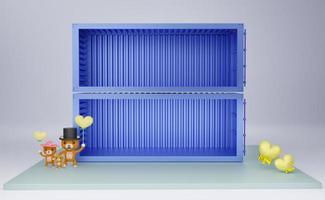 shipping container empty and heart with podium and Teddy bear in gray composition for modern stage display and minimalist mockup ,valentine's day background ,Concept 3d illustration or 3d render photo