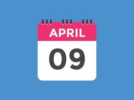 april 9 calendar reminder. 9th april daily calendar icon template. Calendar 9th april icon Design template. Vector illustration