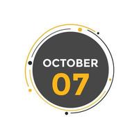 october 7 calendar reminder. 7th october daily calendar icon template. Calendar 7th october icon Design template. Vector illustration