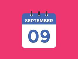 september 9 calendar reminder. 9th september daily calendar icon template. Calendar 9th september icon Design template. Vector illustration