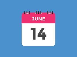 june 14 calendar reminder. 14th june daily calendar icon template. Calendar 14th june icon Design template. Vector illustration