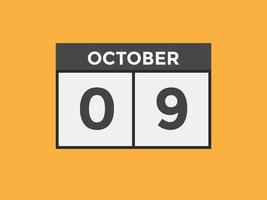 Recordatorio del calendario del 9 de octubre. Plantilla de icono de calendario diario del 9 de octubre. plantilla de diseño de icono de calendario 9 de octubre. ilustración vectorial vector