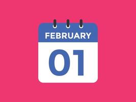 february 1 calendar reminder. 1st february daily calendar icon template. Calendar 1st february icon Design template. Vector illustration